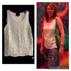 Cynthia Rowley Lace Tank Top 100% Cotton Boho Lace Embroidery Sz M Gently Loved
